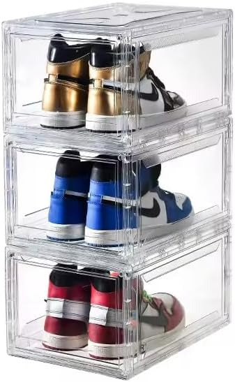 Transparent Plastic Sneaker Stackable 3 Pack Shoe Storage Boxes.