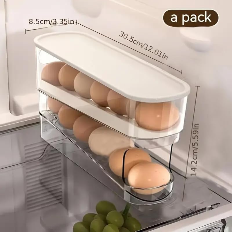 Fridge Egg Organizer, 12 Grid Rolling Egg Dispenser Tray.