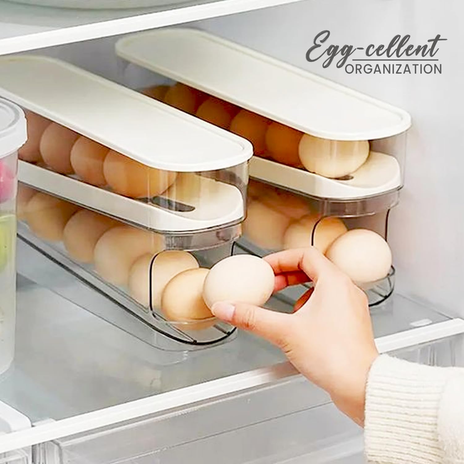 Fridge Egg Organizer, 12 Grid Rolling Egg Dispenser Tray.