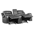 Luxurious Living Room Furniture 2pc Reclining Sofa Set Gray Breathable Faux Leather Upholstery Center Drop-Down Cup Holders, Power Outlets, USB Ports, Diamond Pattern Stitching.