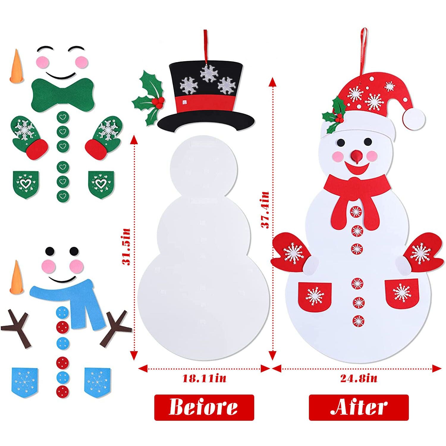 Felt Christmas Snowman Set DIY Felt Christmas Hanging Decorations.