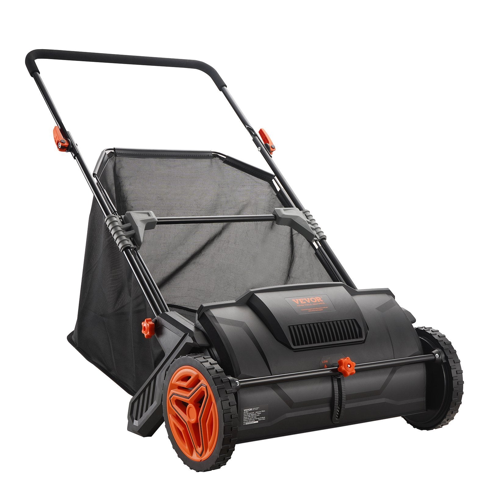 VEVOR Push Lawn Sweeper, 21-inch Leaf & Grass Collector, Strong Rubber Wheels & Heavy Duty Thickened Steel Durable to Use with Large Capacity 3.5 cu. ft. Mesh Collection Hopper Bag, 2 Spinning Brushes.