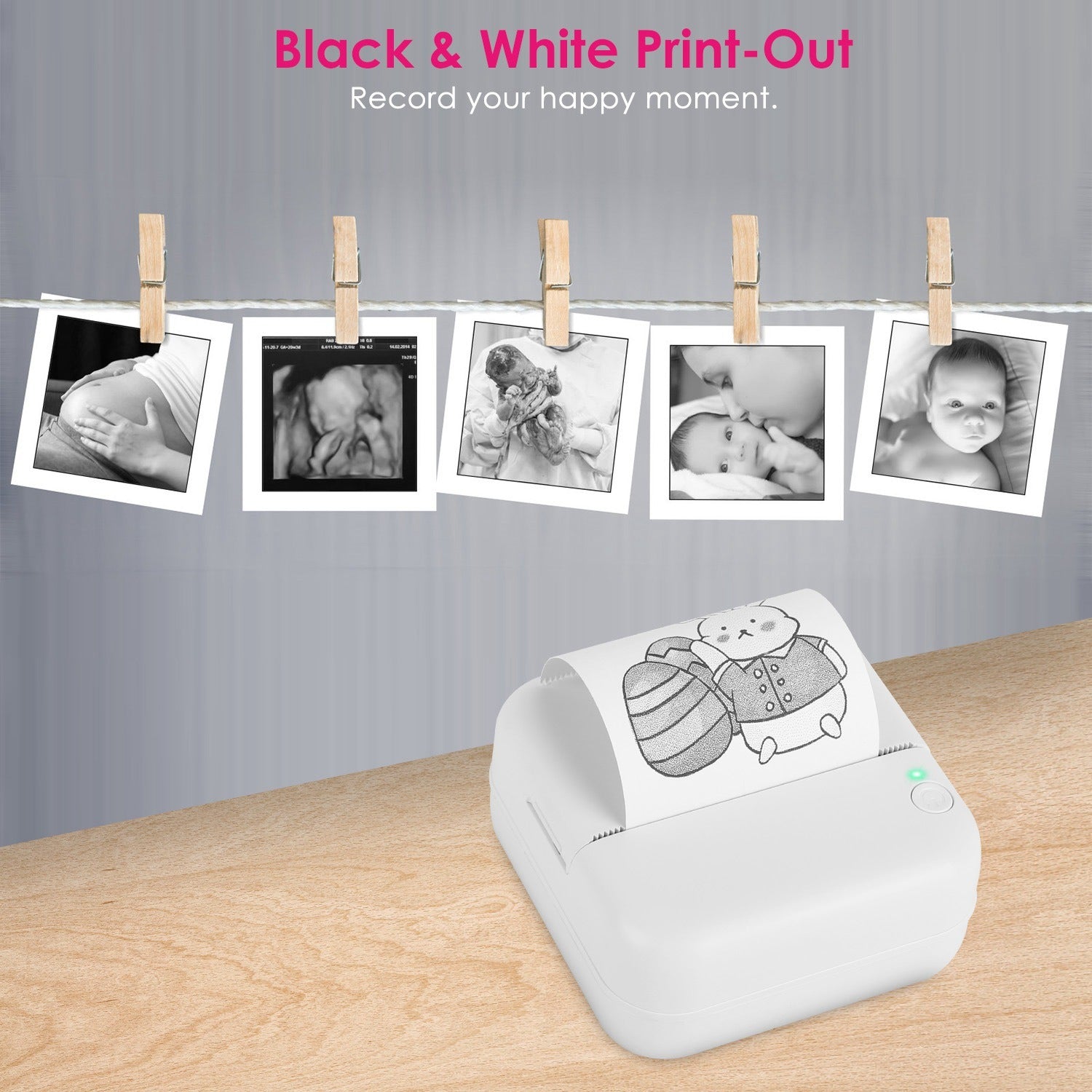 Pocket Wireless Thermal Printer Portable Mini Sticker Maker Machine Rechargeable Inkless Photo Printer for Printing Label Journal Study Notes Memo Photos.