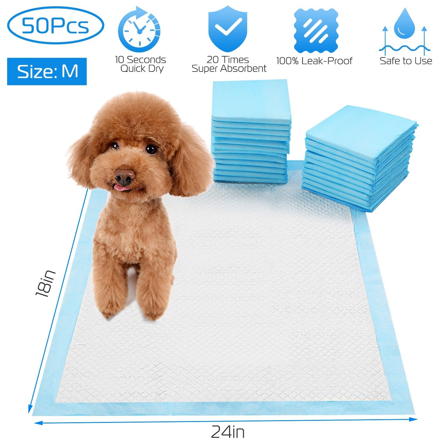 50Pcs/Set Dog Training Pads Puppy Pee Pads Cat Wee Mats Potty-Train 24x18In M.