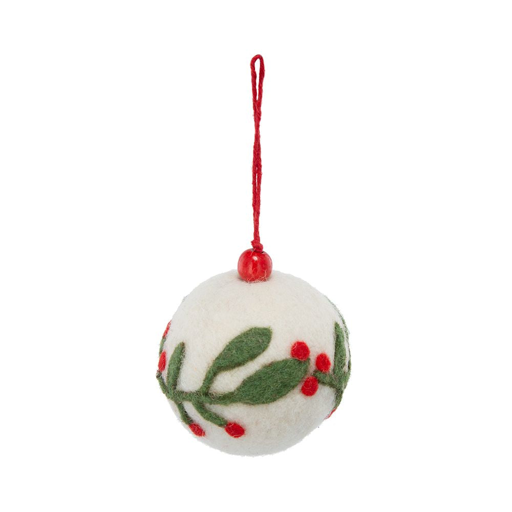 3.1"Dia Wool Felt/Polyfoam Holly Berry Deco Ball Ornament, Decorative Hanging Ball Christmas Tree Ornaments for Holiday Party Decorations, Set of 8.