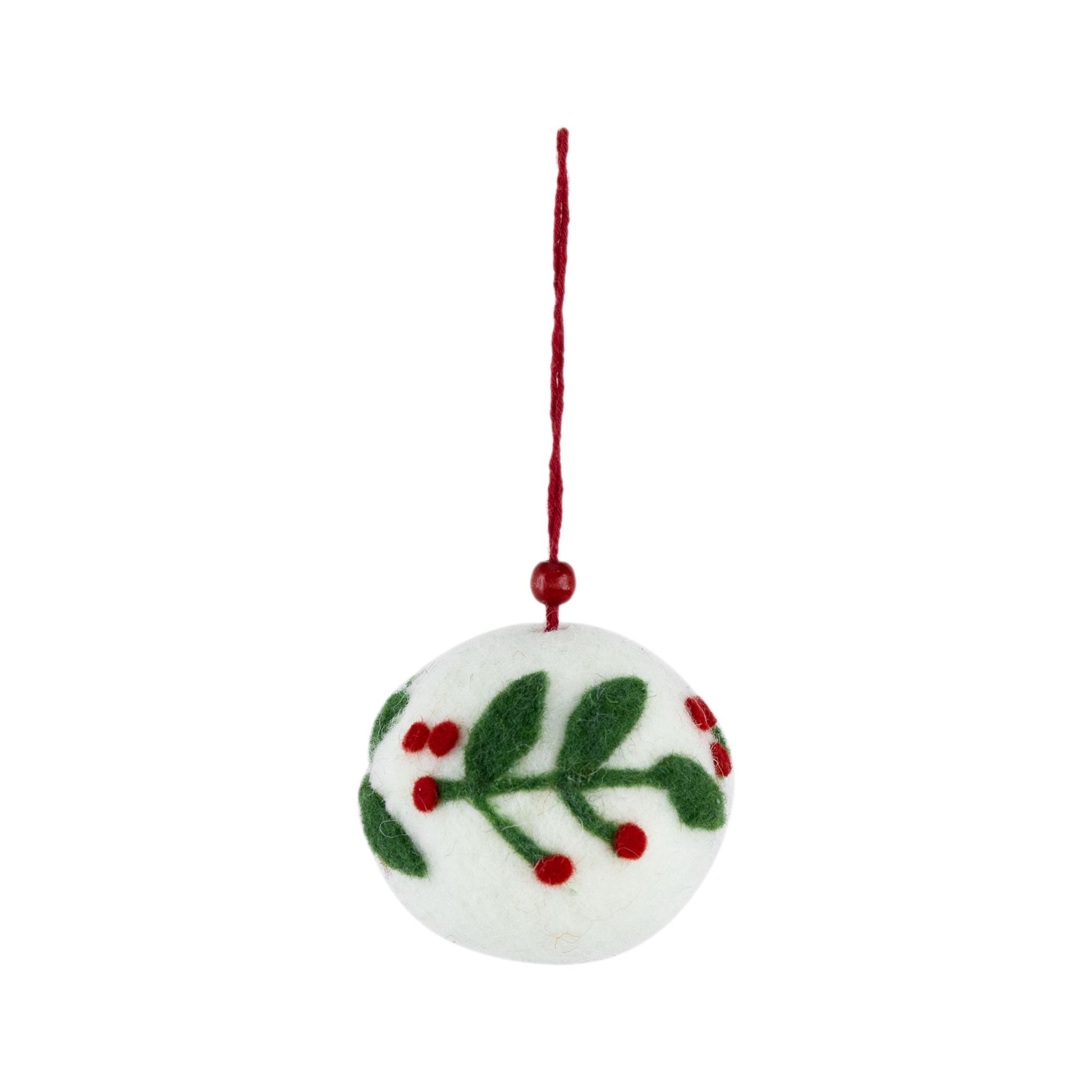 3.1"Dia Wool Felt/Polyfoam Holly Berry Deco Ball Ornament, Decorative Hanging Ball Christmas Tree Ornaments for Holiday Party Decorations, Set of 8.