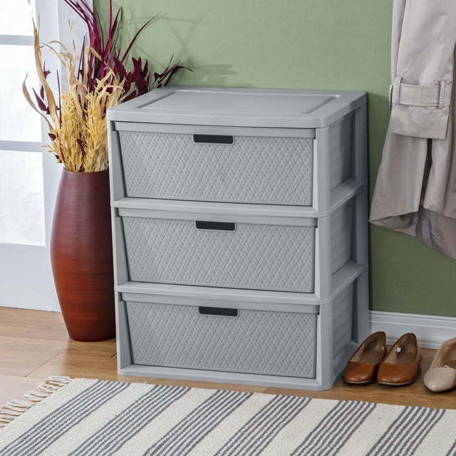 Wide 3 Drawer Cross-Weave Tower Cement.