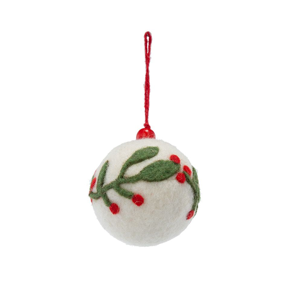 3.1"Dia Wool Felt/Polyfoam Holly Berry Deco Ball Ornament, Decorative Hanging Ball Christmas Tree Ornaments for Holiday Party Decorations, Set of 8.