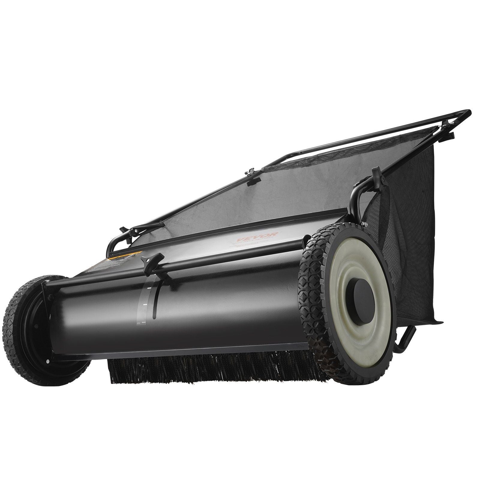 VEVOR Push Lawn Sweeper, 26 Inch Leaf & Grass Collector, Strong Rubber Wheels & Heavy Duty Thickened Steel Durable to Use with Large Capacity 7 ft³ Mesh Collection Bag, 4 Spinning Brushes.