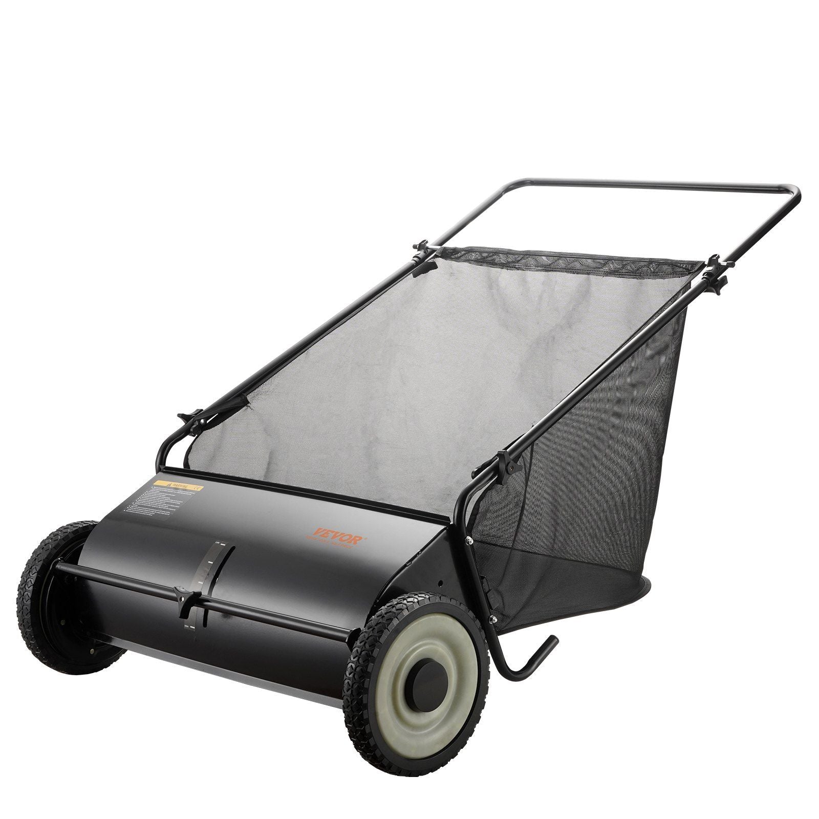 VEVOR Push Lawn Sweeper, 26 Inch Leaf & Grass Collector, Strong Rubber Wheels & Heavy Duty Thickened Steel Durable to Use with Large Capacity 7 ft³ Mesh Collection Bag, 4 Spinning Brushes.