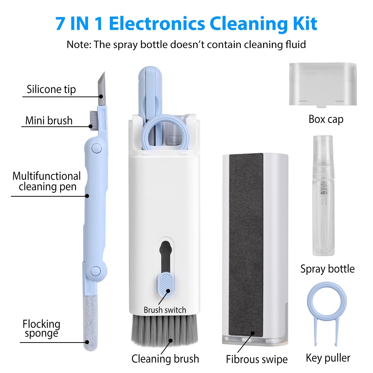 7 in 1 Laptop Keyboard Dust Cleaner Brush Set Earbud Cleaning Pen Electronics Dust Remover with Key Puller Multifunctional Cleaning Tool for PC Tablet.