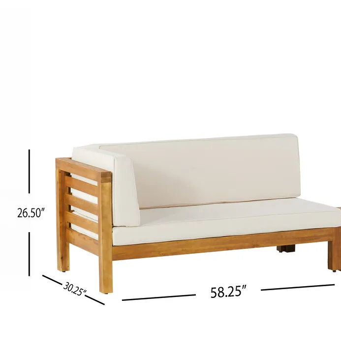 OANA OUTDOOR WOODEN SECTIONAL SET WITH CUSHIONS, BEIGE.