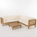 OANA OUTDOOR WOODEN SECTIONAL SET WITH CUSHIONS, BEIGE.