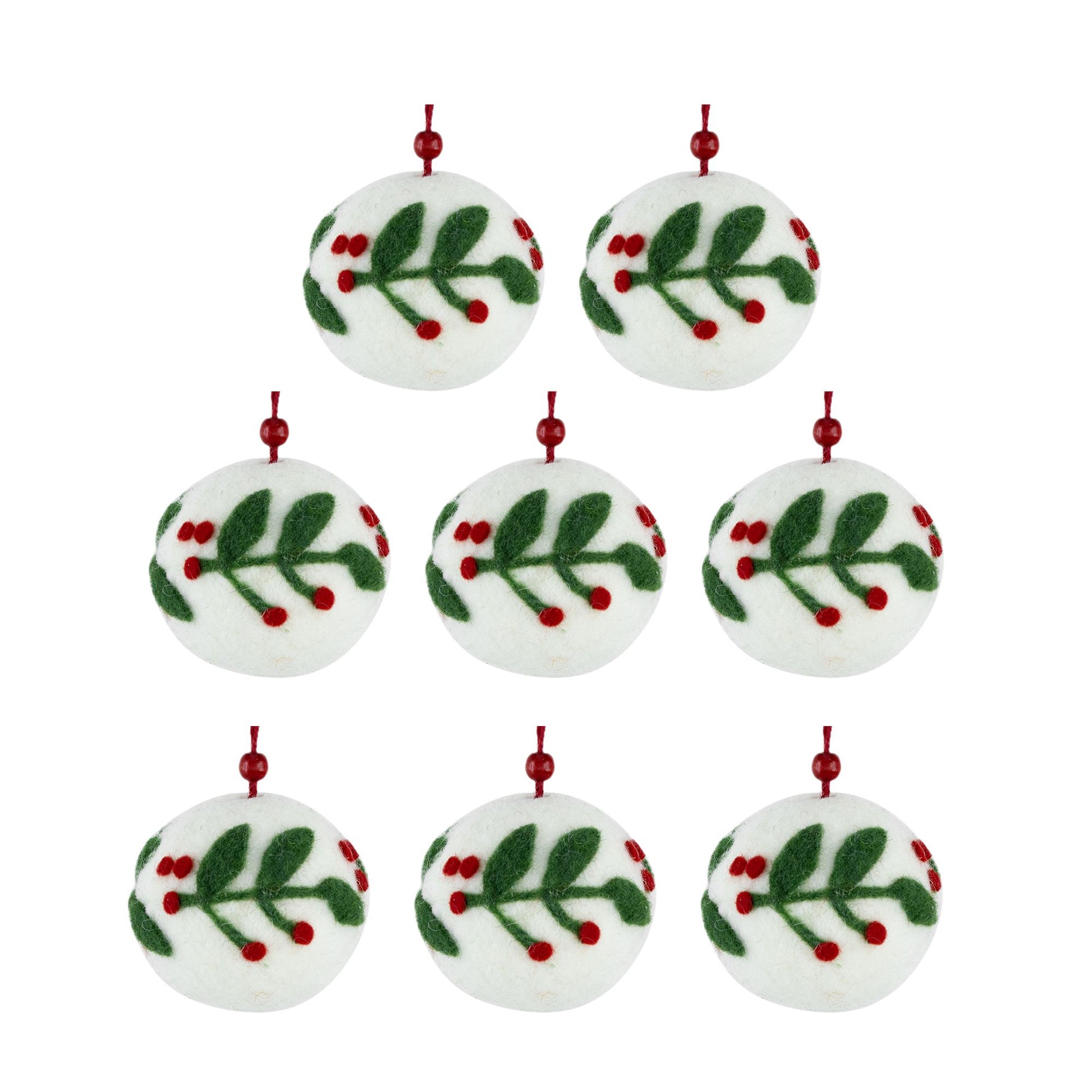 3.1"Dia Wool Felt/Polyfoam Holly Berry Deco Ball Ornament, Decorative Hanging Ball Christmas Tree Ornaments for Holiday Party Decorations, Set of 8.