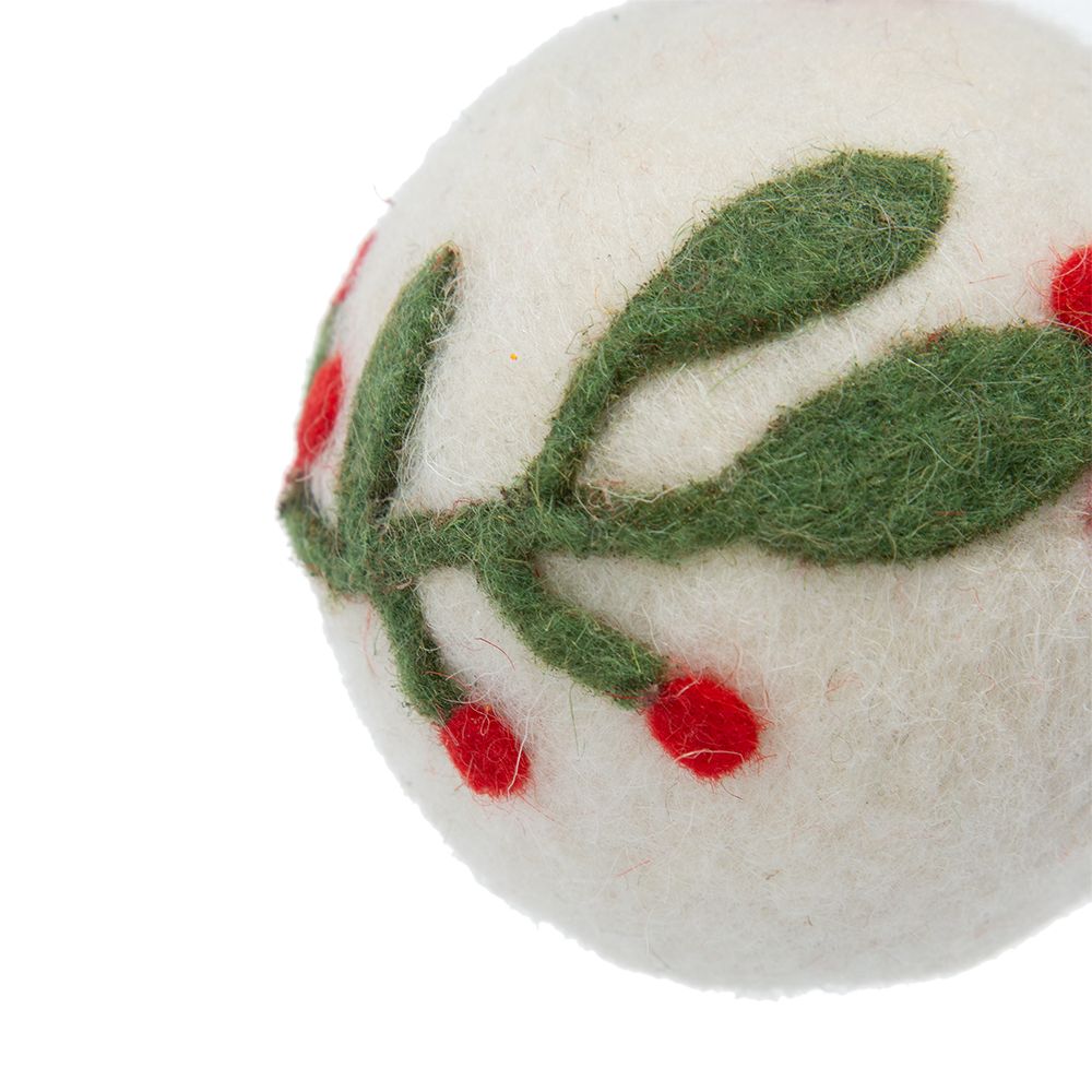 3.1"Dia Wool Felt/Polyfoam Holly Berry Deco Ball Ornament, Decorative Hanging Ball Christmas Tree Ornaments for Holiday Party Decorations, Set of 8.