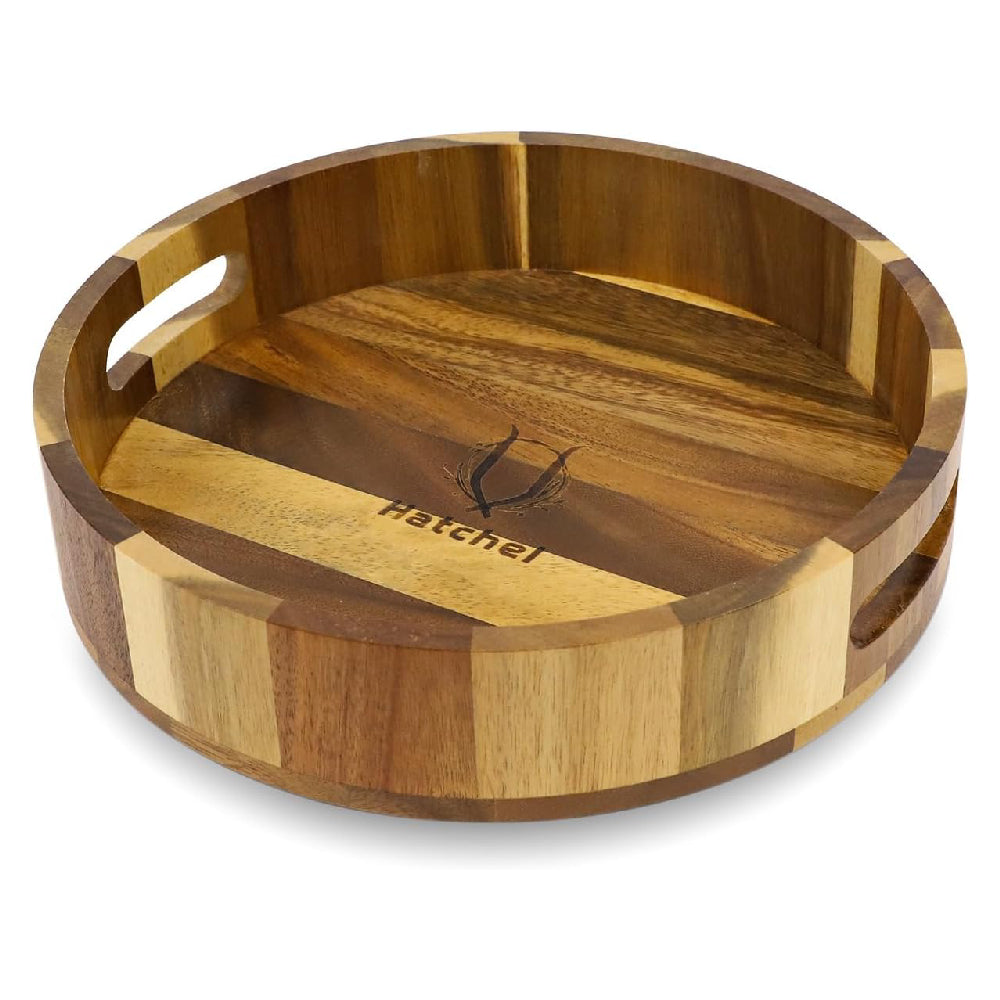 Round Wooden Vintage Acacia Serving Wooden Tray.